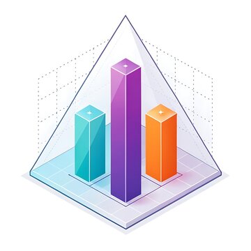 Isometric 3D bar chart inside transparent pyramid for business analytics and growth statistics with financial data