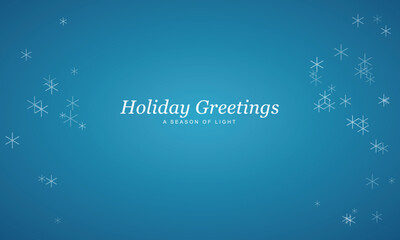 Scattered snowflakes against a deep blue gradient background with subtle light effects and holiday greetings text © Rakibs