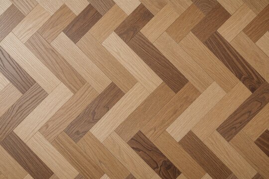 Top-down view of a parquet wood floor with a herringbone pattern