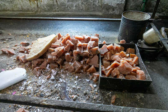 Chopped blocks of raw wax used in the batik dyeing process, Dhaka Division, Dhaka, Bangladesh