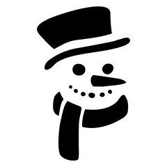 Logo snowman. Icono con dibujo sencillo con la silueta de una cara de muñeco de nieve sonriente con sombrero, bufanda y nariz de zanahoria en espacio negativo para tarjetas y felicitaciones de Navidad © teracreonte