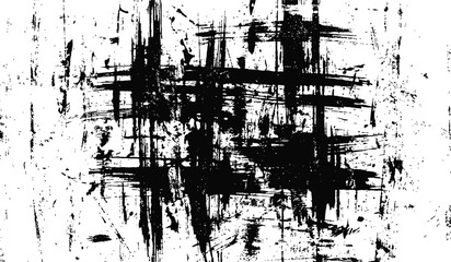 Fototapeta premium Abstract black brush strokes on a white background, creating a dynamic and textured visual.