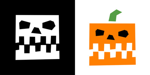 Grupo de calavera y calabaza de Halloween con formas geométricas, para su uso en tarjetas y felicitaciones de Halloween  © teracreonte