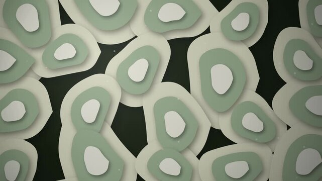 Abstract layered paper cut pattern with soft sage green and white organic rounded shapes on a dark background 4k Motion Video