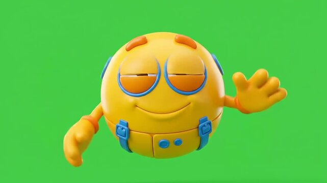 Yellow 3d robot emoji collection with various gestures on green screen