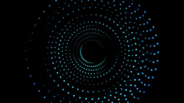 Abstract swirl of glowing blue dots arranged in a circular spiral pattern on a dark background 4k Motion Video