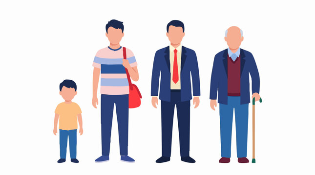 Generational stages of men from child to elderly adult flat illustration
