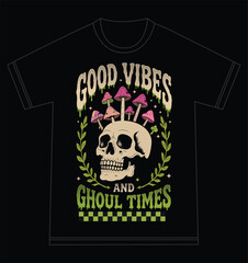 Fototapeta premium Good Vibes Halloween T-Shirt Print Illustration with Spooky Cartoon Design
