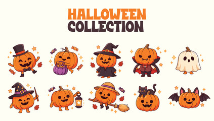 Fototapeta premium Halloween Cute Plant and Character Set SVG Vector Illustration