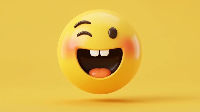 Six 3d winking and laughing emoticons on yellow background