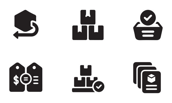 Collection of black logistics and delivery icons on a white background