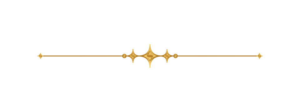 Luxury Gold Ornamental Text Divider Line Vector - Elegant Golden Sparkle Star Spark Rule, Filigree Border Accent, and Vintage Page Separator