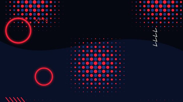 Abstract dark background with red and blue glowing dots and circles in a modern geometric pattern for digital media and technology presentations or graphic design 4k Motion Video