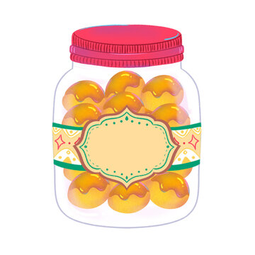 Cute Nastar Cookies in Jar Sticker Illustration for Eid Mubarak⁠