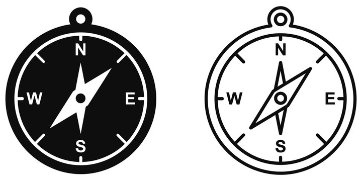 Navigation compass icon set with classic cardinal points orientation.