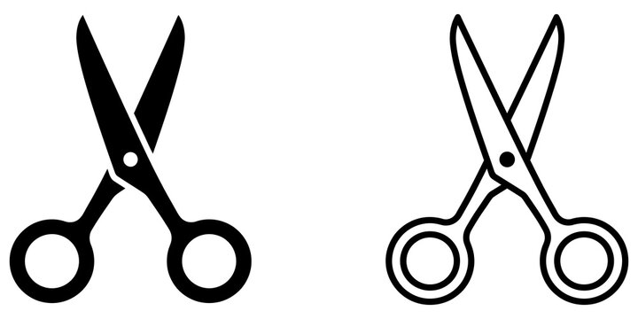 Scissor icon set in black and outline styles for creative craft work.
