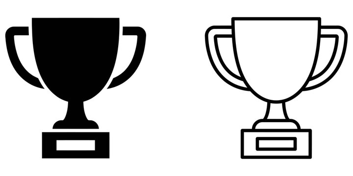 Trophy cup icon set in black and outline styles for award ceremonies.
