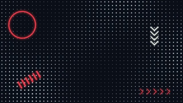 Abstract dark background with neon geometric shapes and a pattern of small glowing dots for modern digital design projects 4k Motion Video