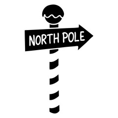 Logo tiempo navideño. Icono con dibujo sencillo de la silueta de una señal con flecha en poste con dirección al Polo Norte para tarjetas y felicitaciones de Navidad © teracreonte