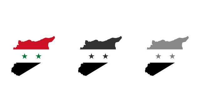 Syria country map flags in color, black, and grey vector illustration designs set