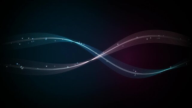 Abstract flowing blue and pink glowing light lines on a dark background 4k Motion Video