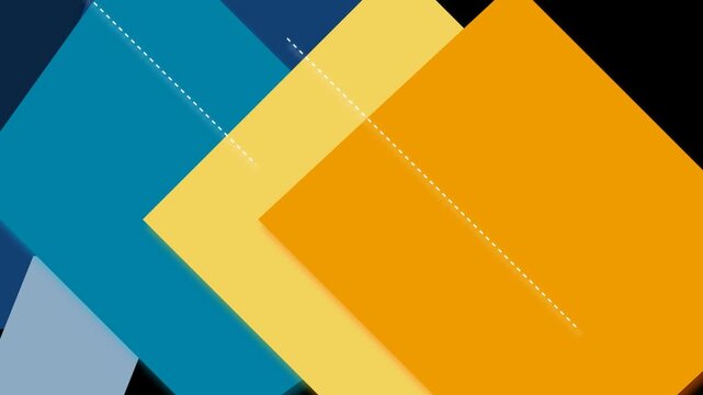 Abstract geometric background with overlapping colorful squares and diagonal lines in blue and orange 4k Motion Video