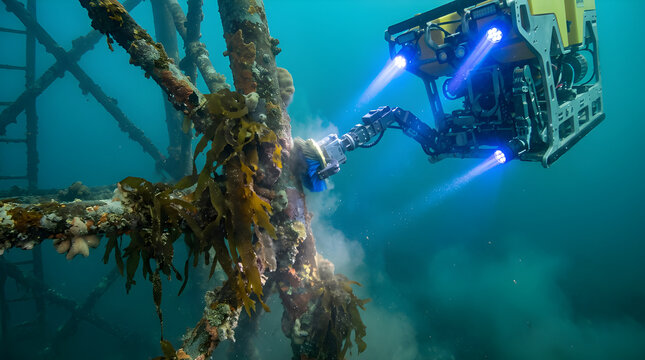 ROV robot cleaning offshore wind turbine foundation underwater
