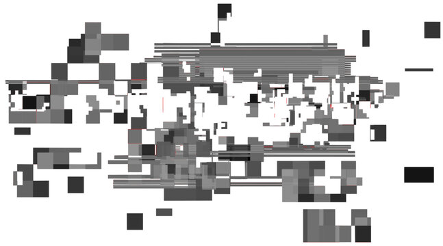 Dispersed floating glitch block vector background for airy open layout and editorial design