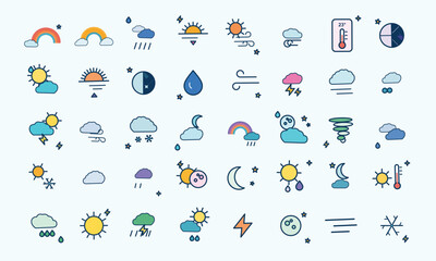 Naklejka premium Colorful Weather Forecast Icons Set