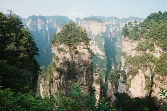 Scenic sandstone pillars at Zhangjiajie National Forest Park in China attract nature lovers and photographers