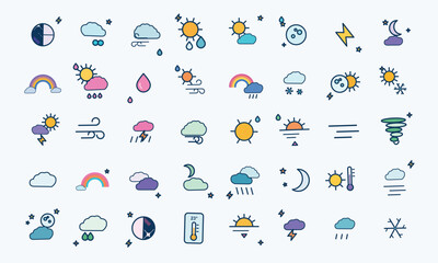 Naklejka premium Weather Forecast Outline Icons Collection