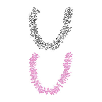 Pink Plumeria Flower Lei Necklace Botanical Illustration