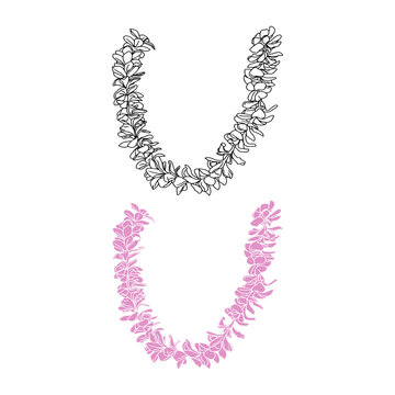 Pink Plumeria Flower Lei Necklace Botanical Vector Illustration