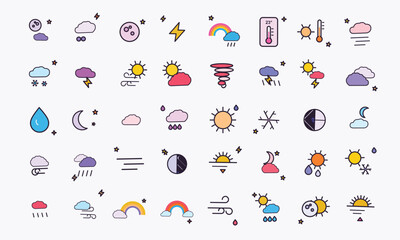 Naklejka premium Colorful Weather Line Icons on Blue