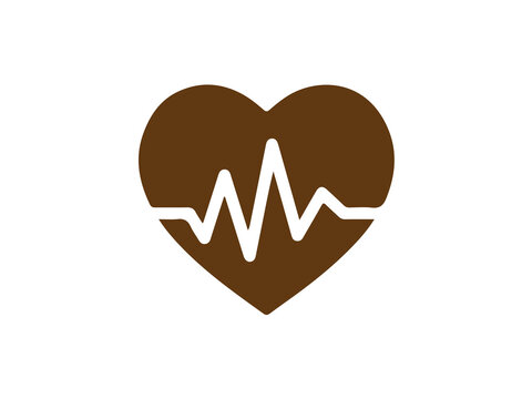 Brown heart shape with a white heartbeat line represents life and health monitoring.