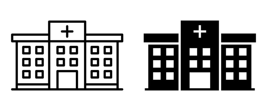 Hospital building icon in line art and bold style
