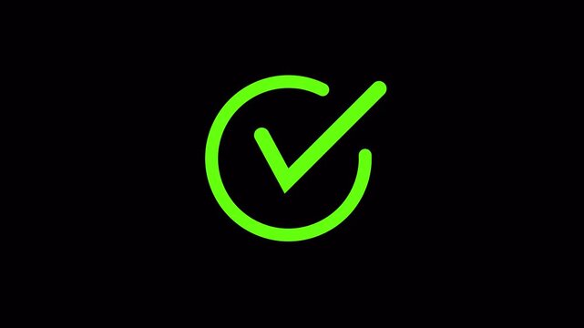 simple animation green check mark and circular symbol of confirmation and complete task in transparent background 4k