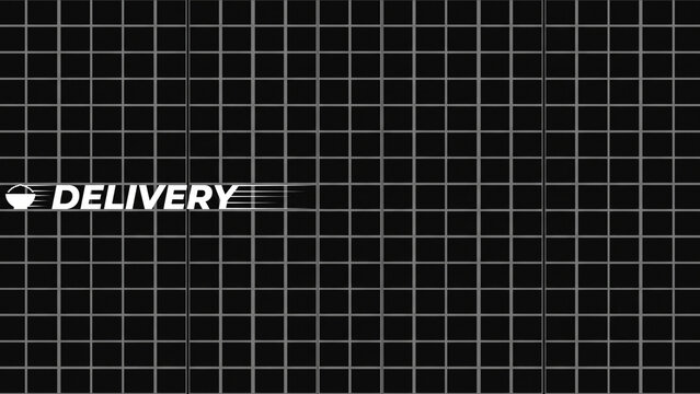 黒い高密度グリッド上でご飯茶碗とDELIVERY文字が急停止するベクター画像
