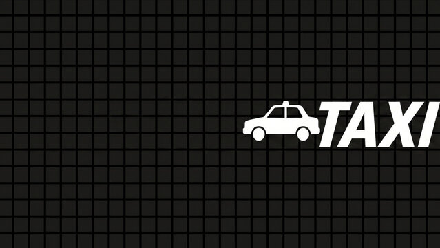 黒い高密度グリッドの右端にタクシーとTAXI文字が佇むベクター画像