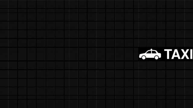 黒い高密度グリッドの右端にタクシーとTAXI文字が佇むベクター画像