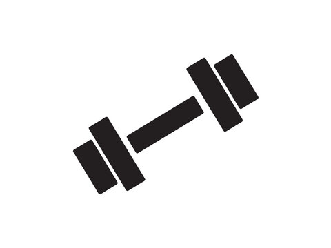 Barbell symbol in black color is isolated on a clean white background for gym branding.