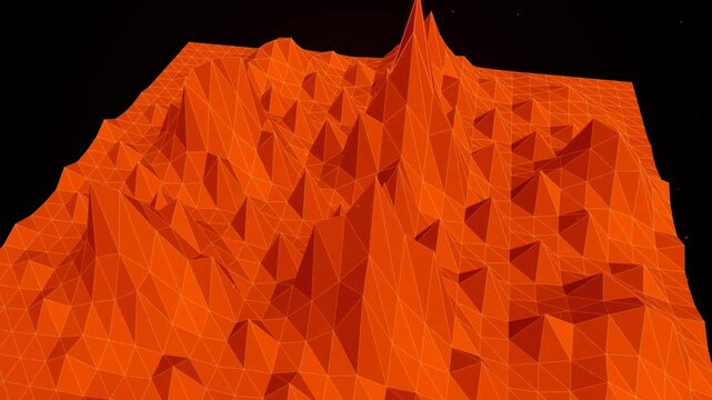 Abstract red low poly mountain landscape with triangular geometric peaks and valleys in a dark space background for modern digital design projects 4k Motion Video