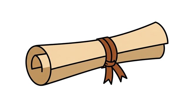 Antique paper scroll tied with brown ribbon cartoon illustration