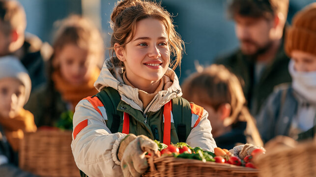 Volunteer Dividing Food Among Needy Families