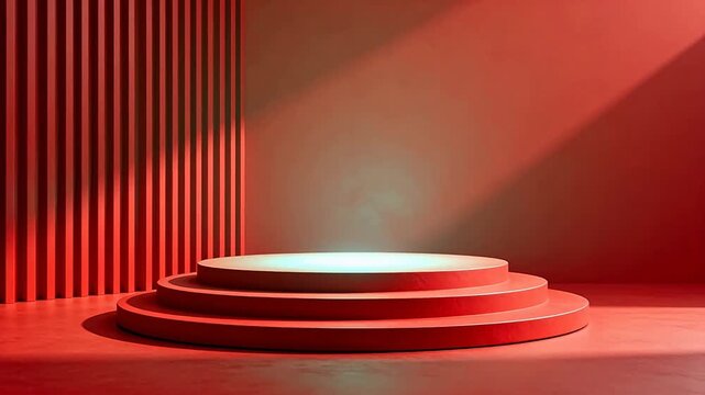 Red circular stage with vertical slats