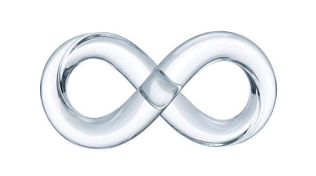 Glass infinity symbol isolated on white background for business and technology concepts