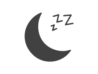 Grey crescent moon icon with sleeping letters symbolizes night time and rest on a white background. © Mustafa