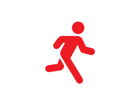Red running person icon symbolizes urgency and fast movement on a blank white background.