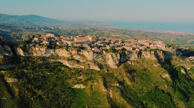 The village of Gerace, a city in Calabria on a mountain, aerial view