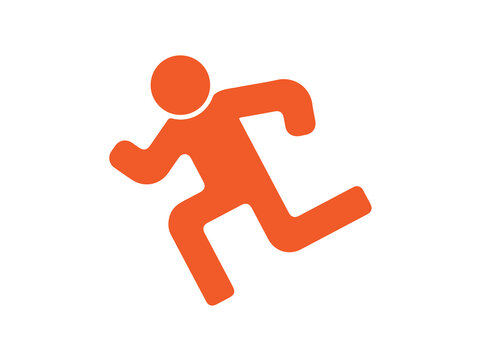 Grey runner icon depicting a person jogging or sprinting is isolated on a clean white background.